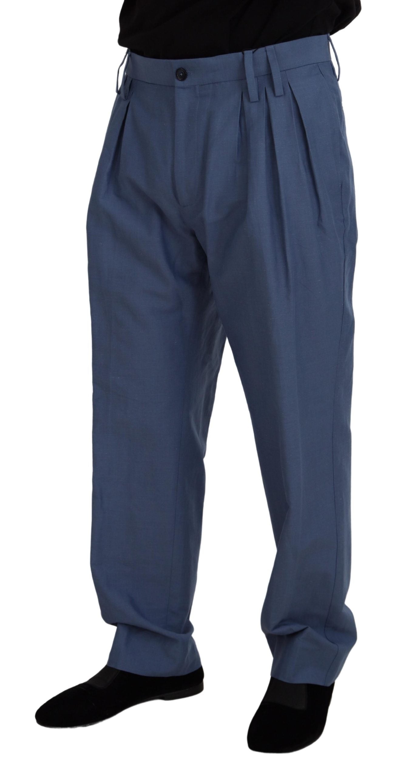 Pantalones elegantes de mezcla de lino y algodón azul