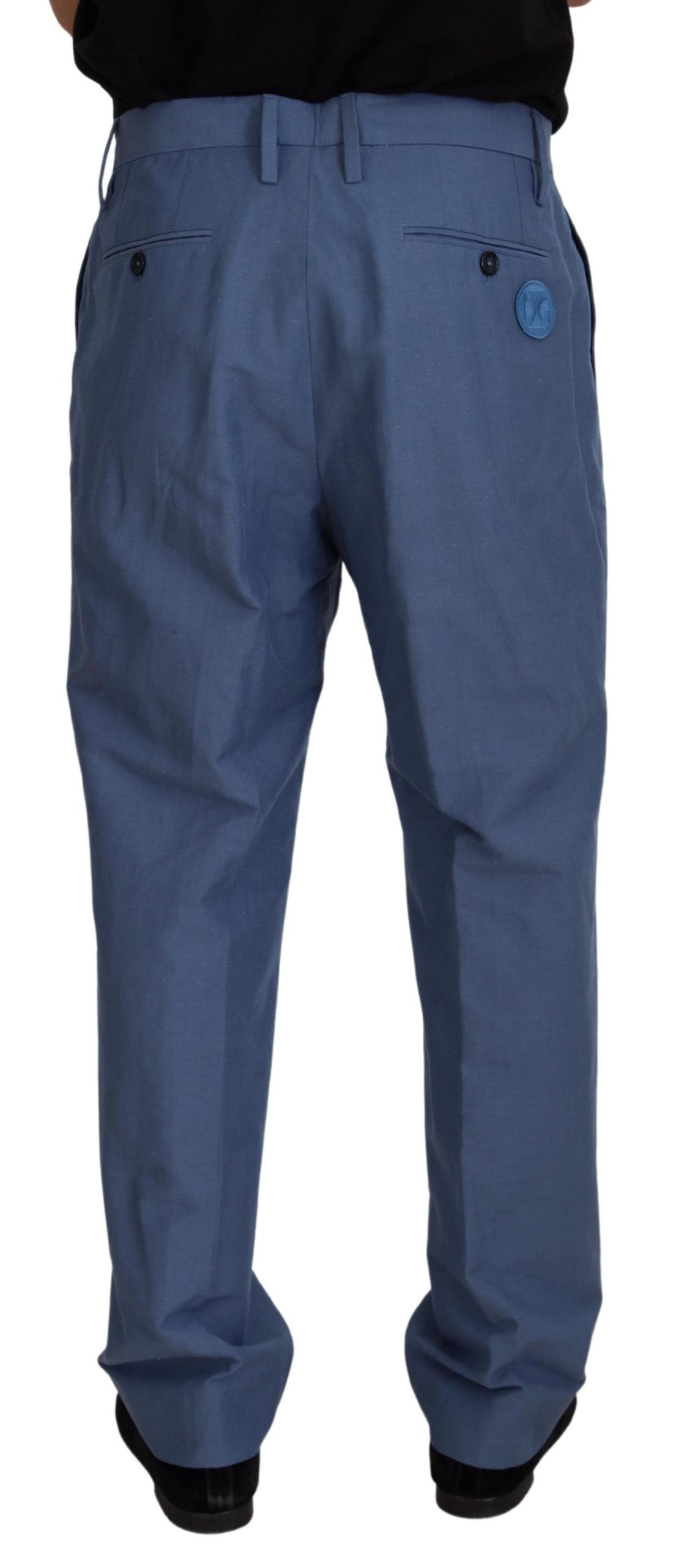 Pantalones elegantes de mezcla de lino y algodón azul