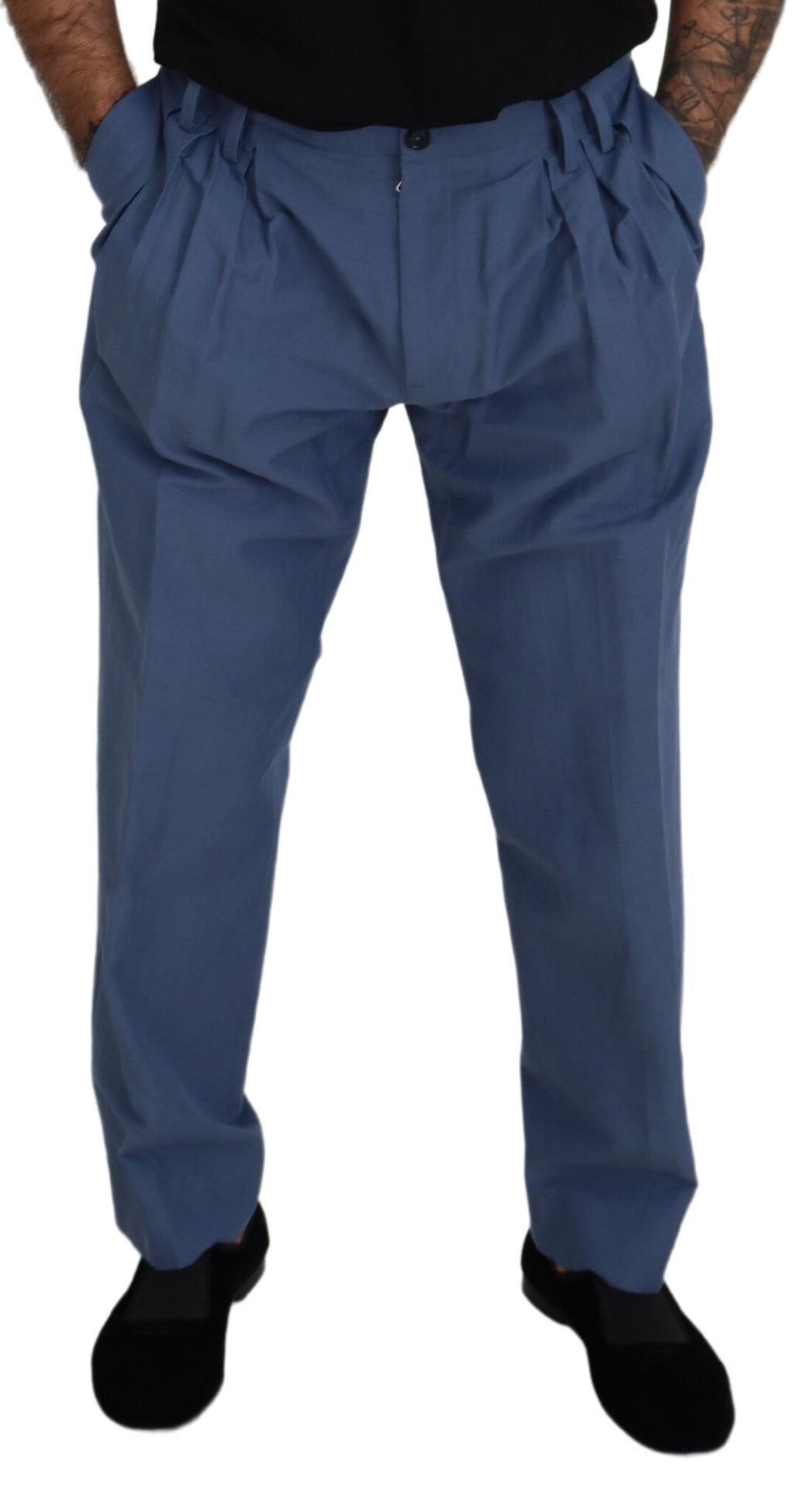 Pantalones elegantes de mezcla de lino y algodón azul