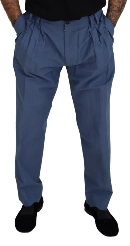 Pantalones elegantes de mezcla de lino y algodón azul