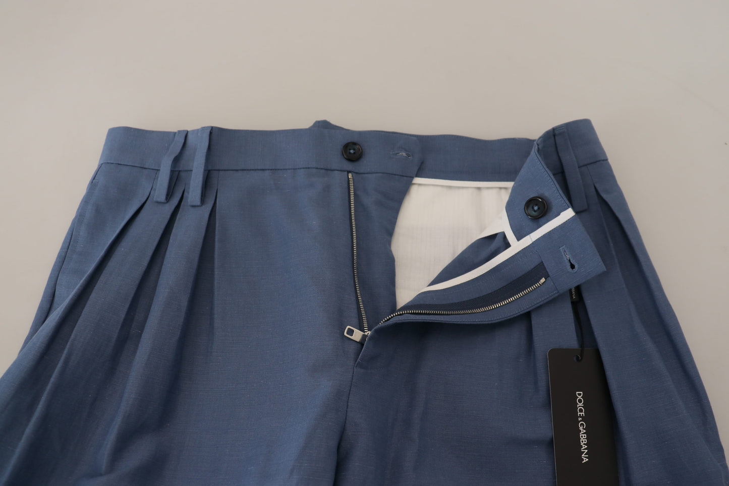 Pantalones elegantes de mezcla de lino y algodón azul