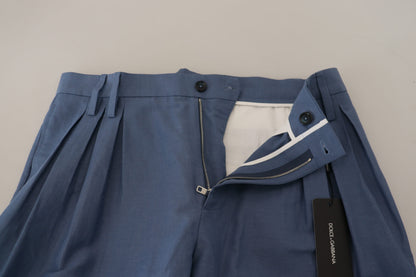 Pantalones elegantes de mezcla de lino y algodón azul