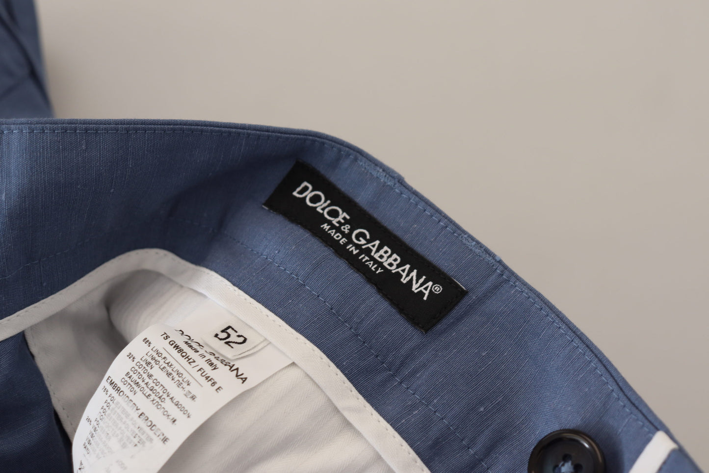 Pantalones elegantes de mezcla de lino y algodón azul