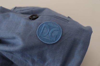 Pantalones elegantes de mezcla de lino y algodón azul