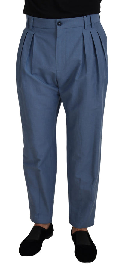 Pantalones elegantes de lino y algodón azul