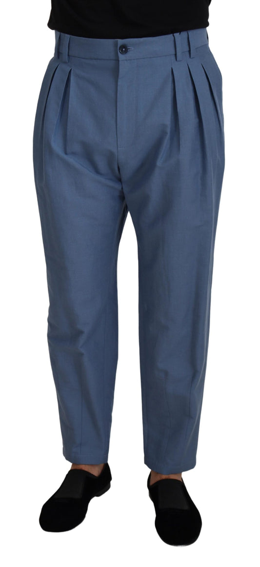 Pantalones elegantes de lino y algodón azul