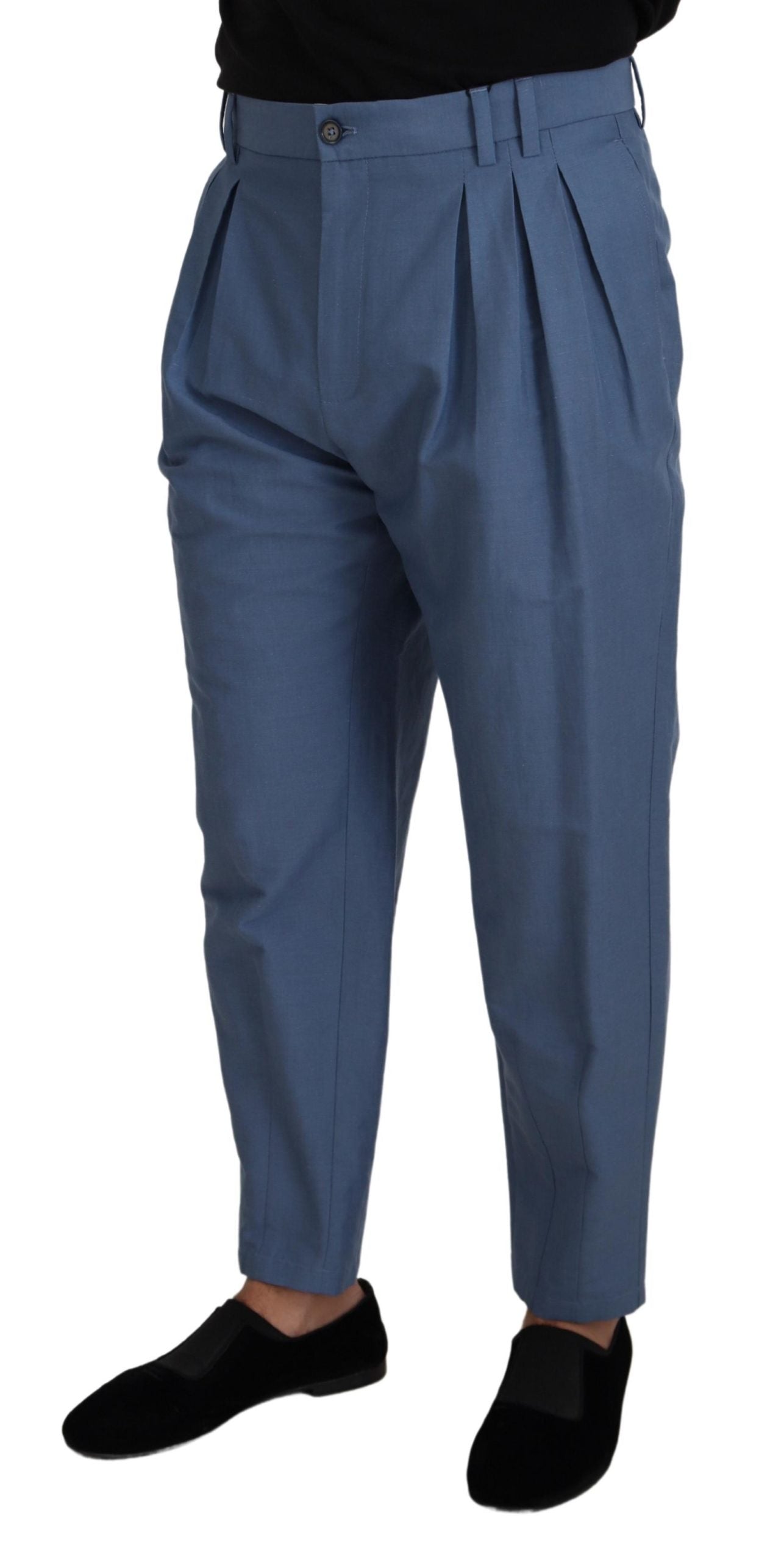 Pantalones elegantes de lino y algodón azul