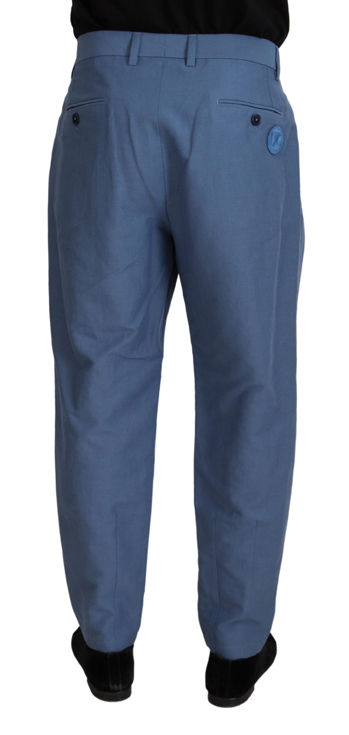 Pantalones elegantes de lino y algodón azul