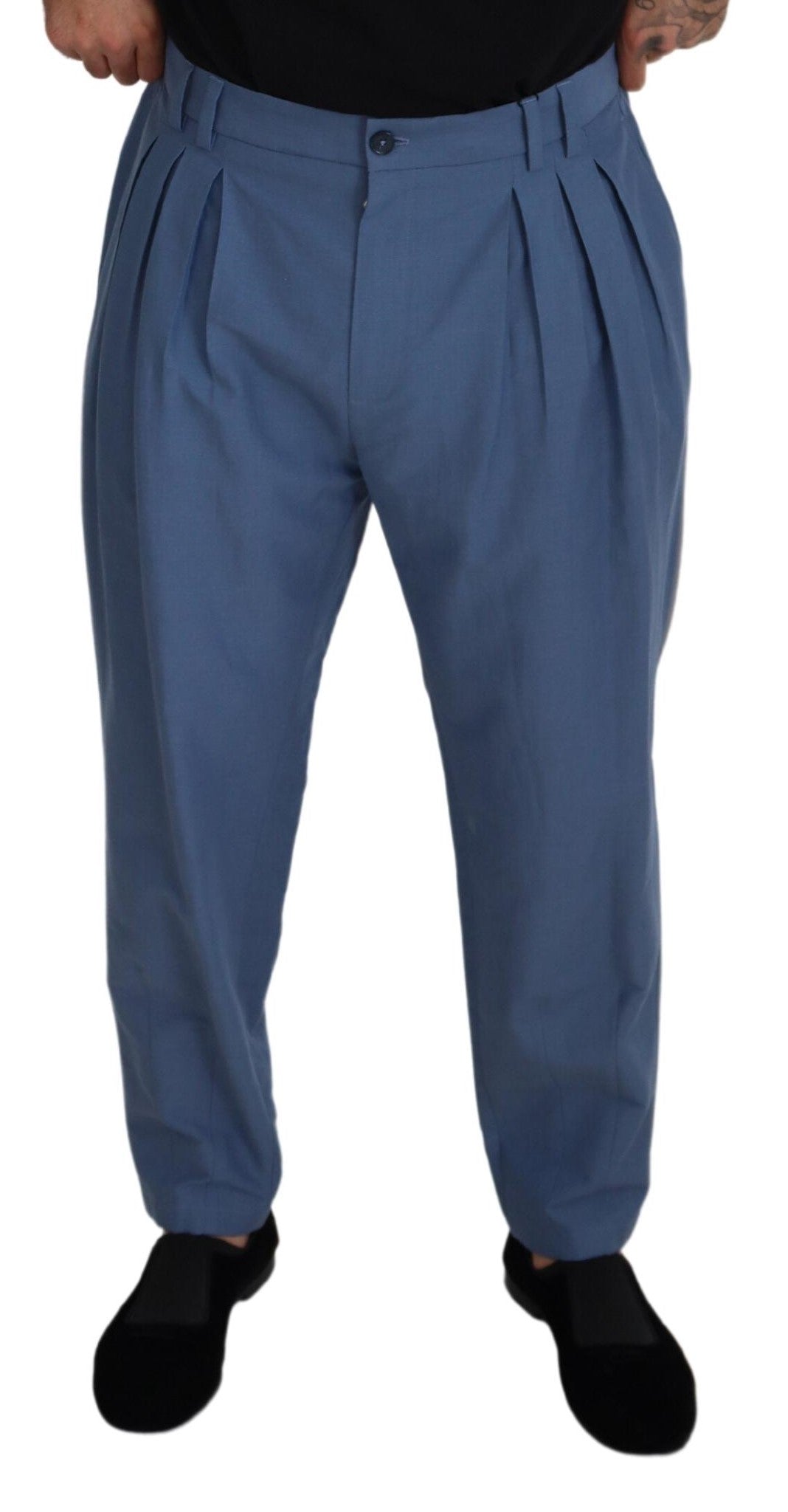 Pantalones elegantes de lino y algodón azul