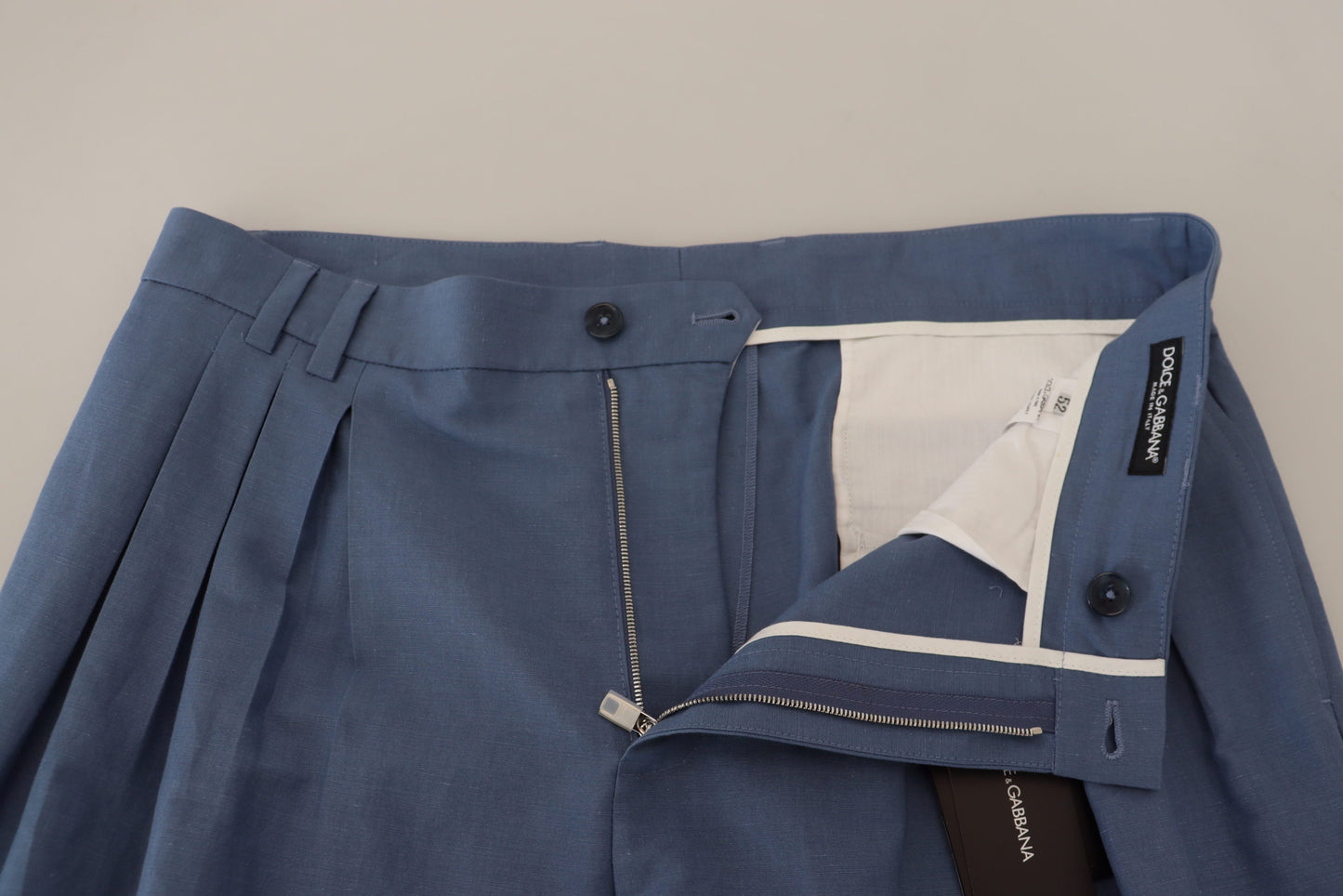 Pantalones elegantes de lino y algodón azul