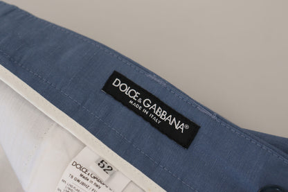 Pantalones elegantes de lino y algodón azul