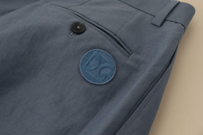 Pantalones elegantes de lino y algodón azul