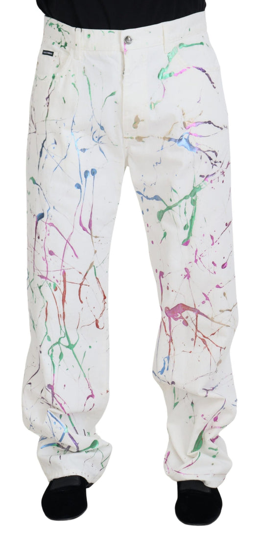 Pantalones vaqueros elegantes con estampado de salpicaduras blancas