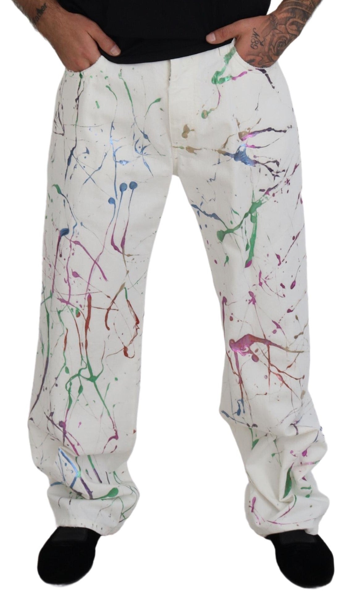Pantalones vaqueros elegantes con estampado de salpicaduras blancas