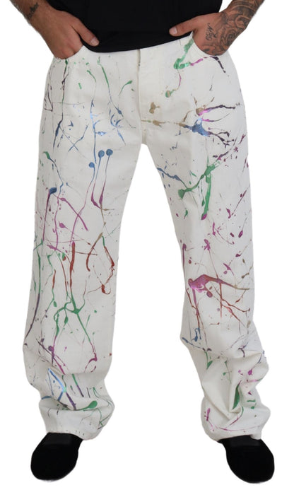 Pantalones vaqueros elegantes con estampado de salpicaduras blancas