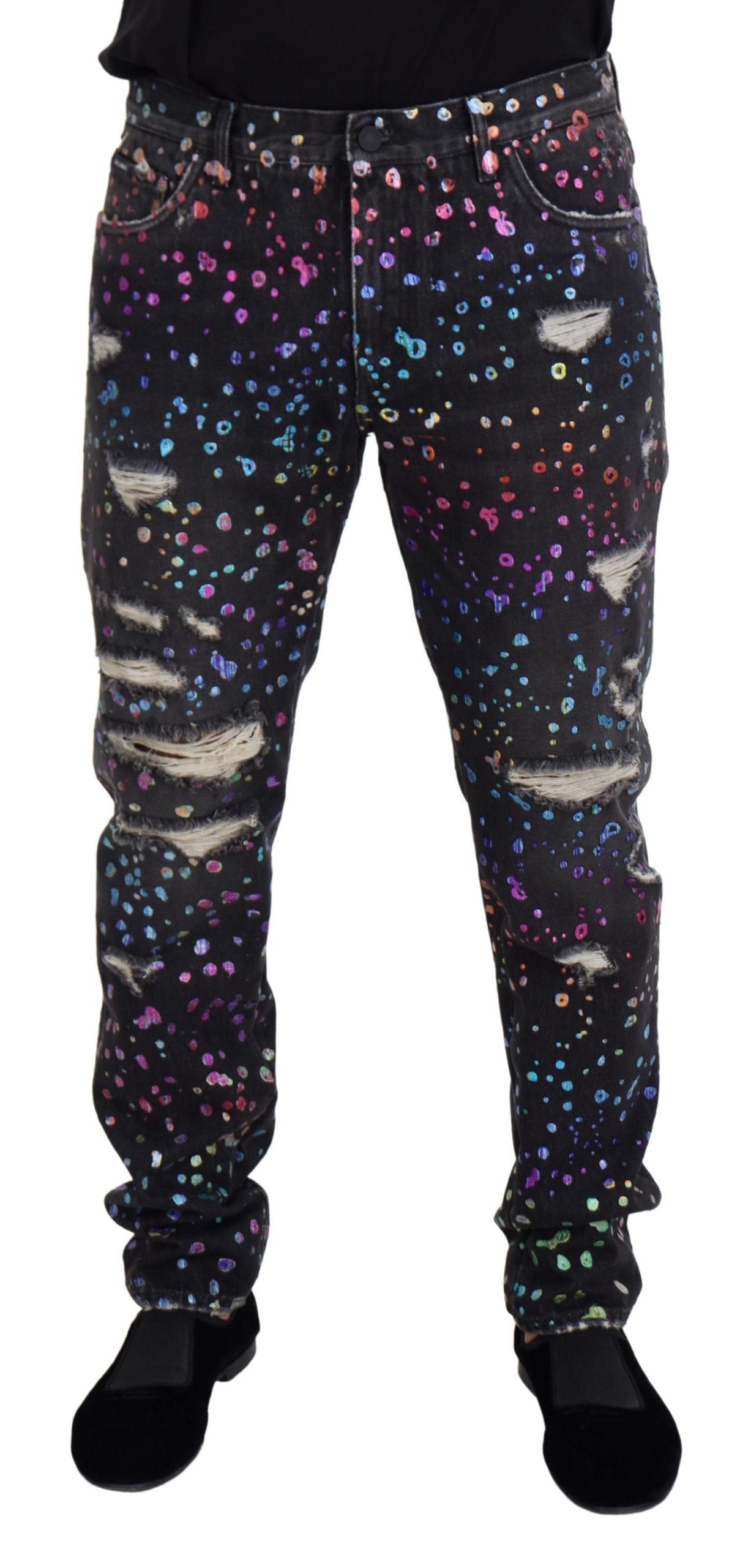 Elegantes pantalones vaqueros con estampado multicolor