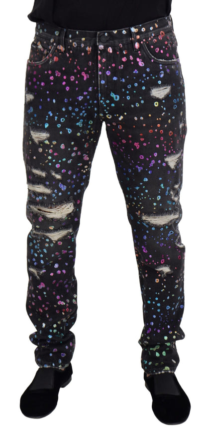 Elegantes pantalones vaqueros con estampado multicolor