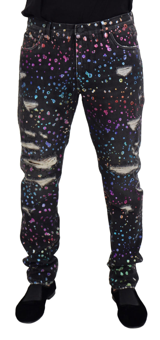 Elegantes pantalones vaqueros con estampado multicolor