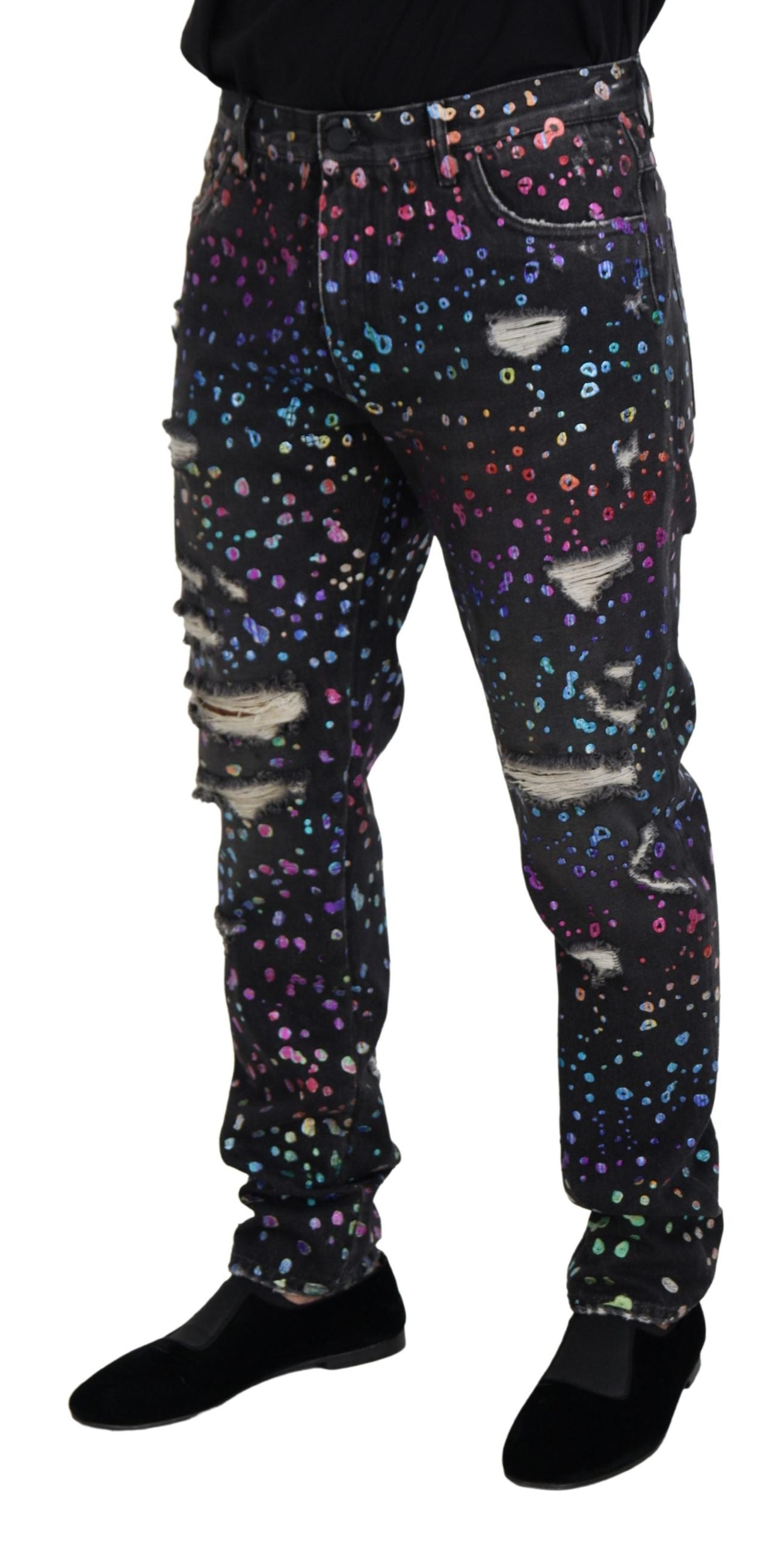 Elegantes pantalones vaqueros con estampado multicolor