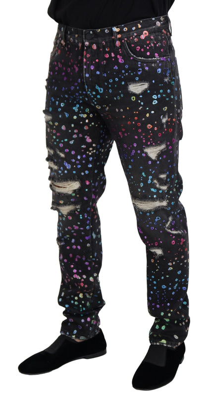 Elegantes pantalones vaqueros con estampado multicolor