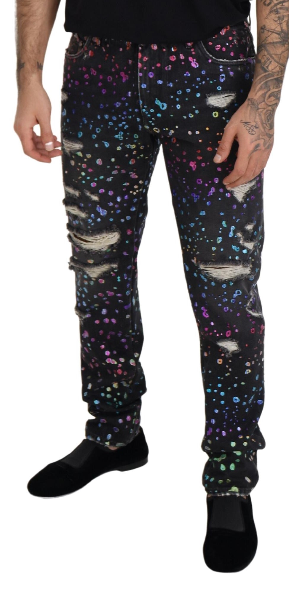 Elegantes pantalones vaqueros con estampado multicolor