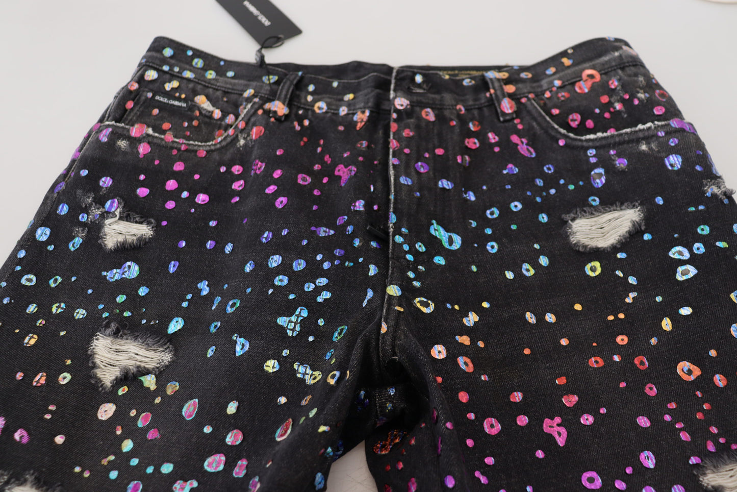 Elegantes pantalones vaqueros con estampado multicolor