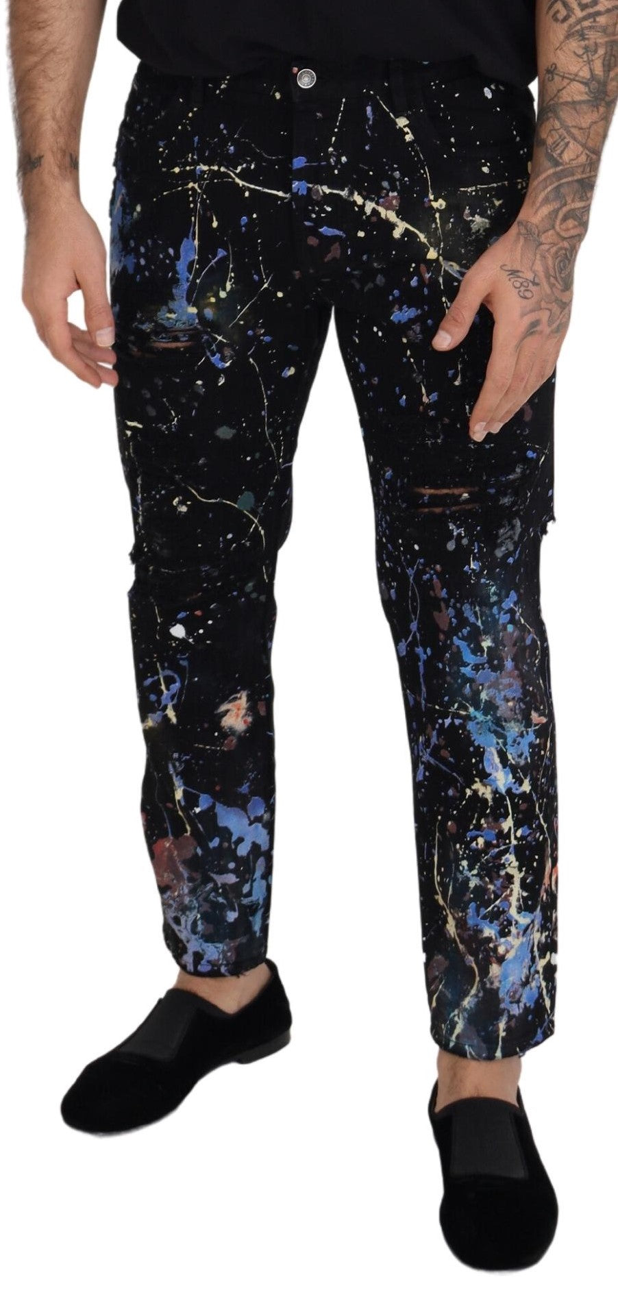 Pantalones vaqueros con estampado de salpicaduras de color exquisitos