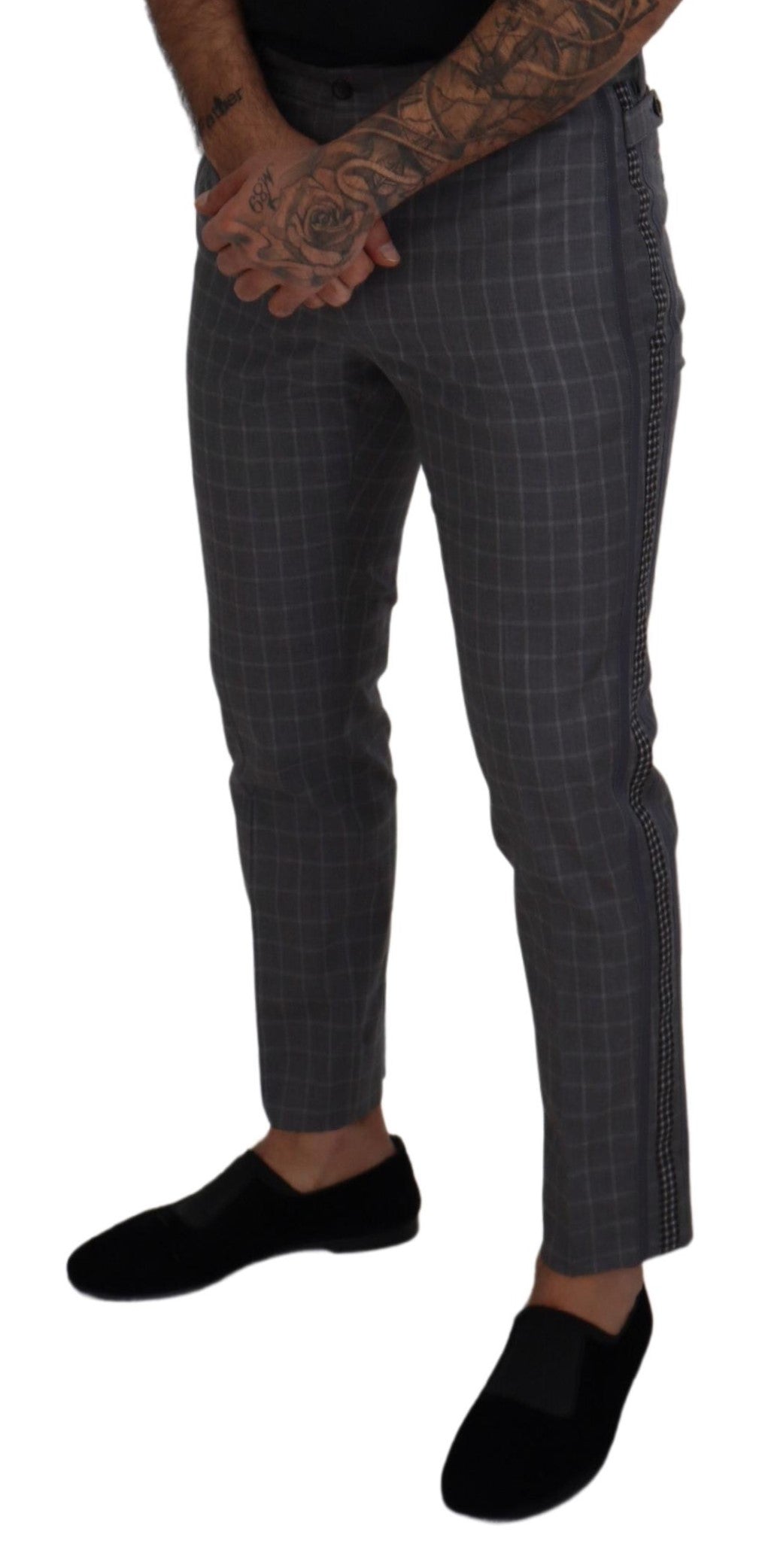 Pantalones elegantes de algodón a cuadros para hombre