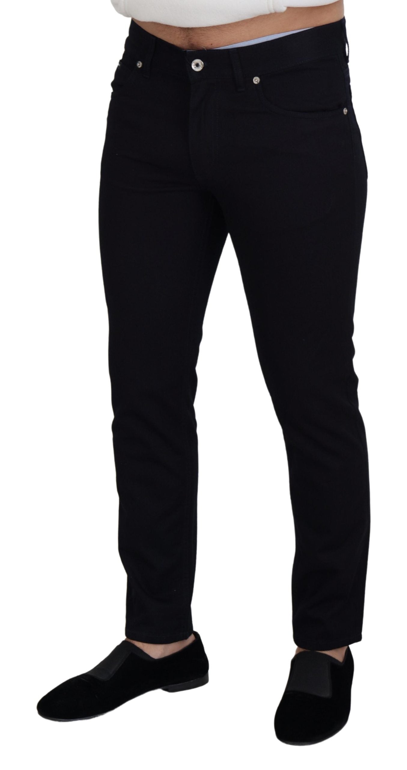 Elegantes pantalones vaqueros de mezcla de seda negra