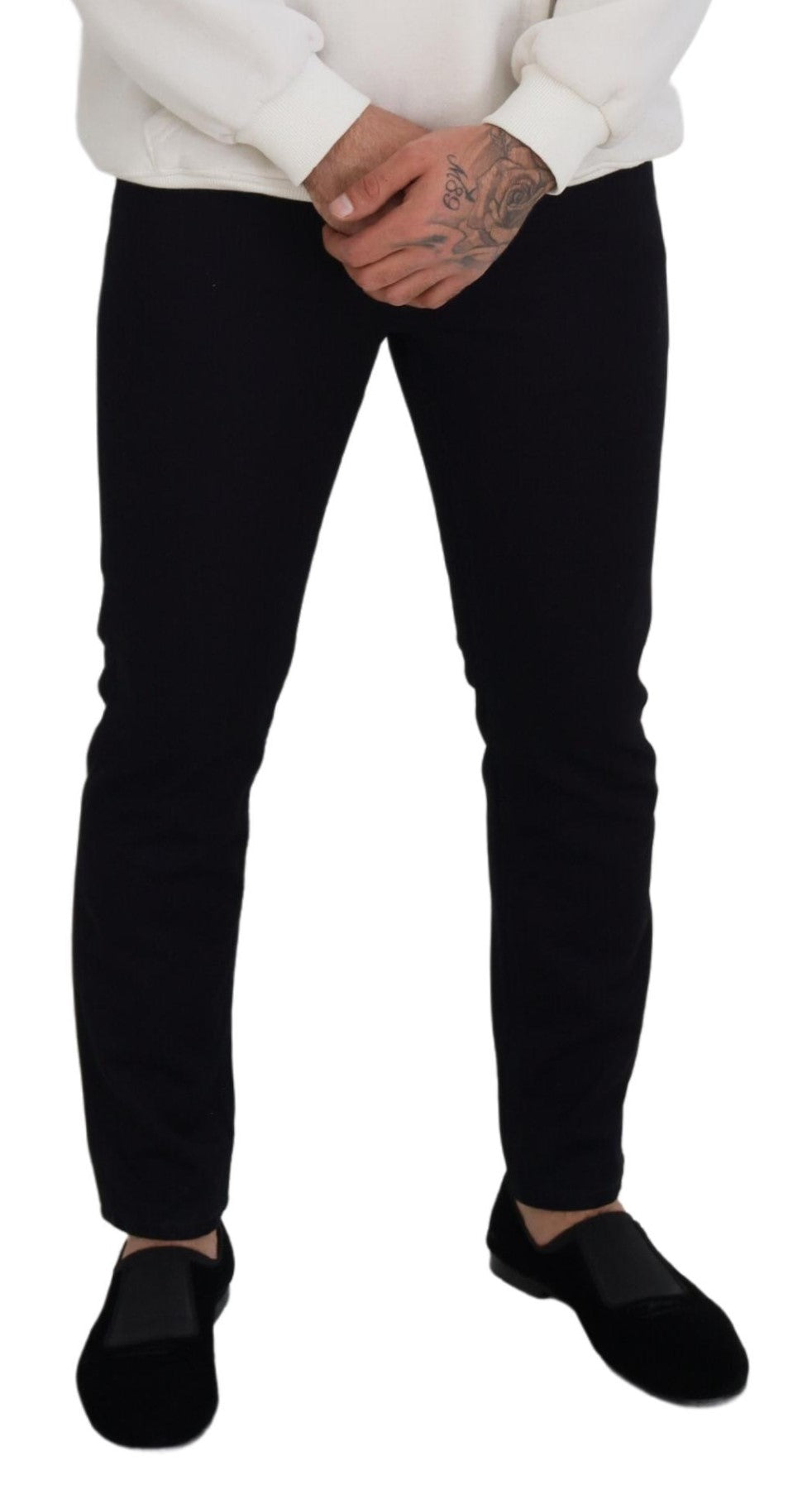 Elegantes pantalones vaqueros de mezcla de seda negra