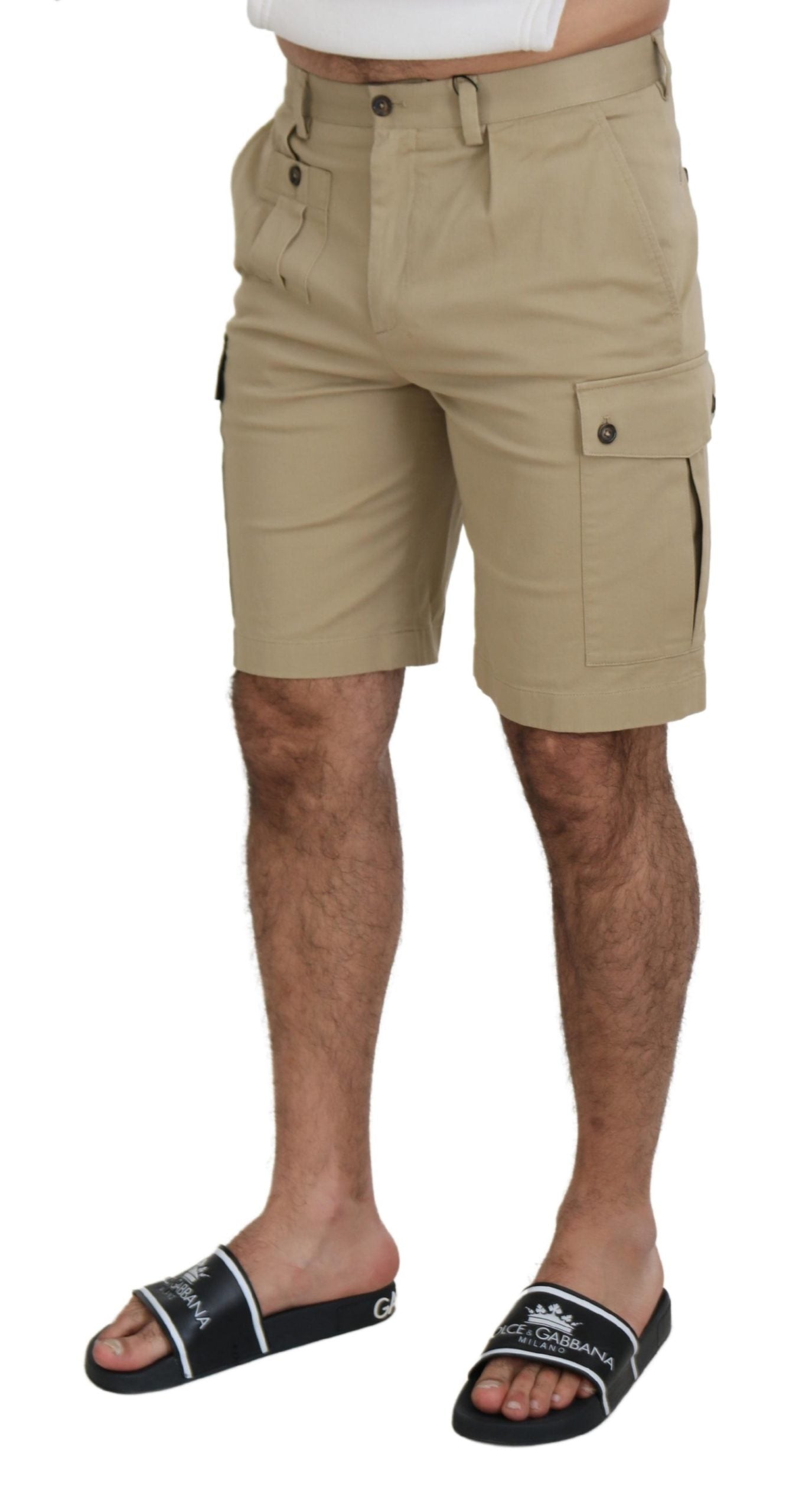 Elegantes pantalones cortos de diseñador en mezcla de algodón beige