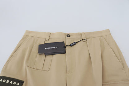 Elegantes pantalones cortos de diseñador en mezcla de algodón beige
