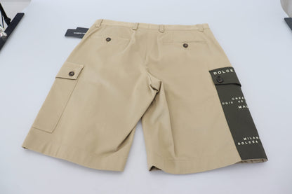 Elegantes pantalones cortos de diseñador en mezcla de algodón beige