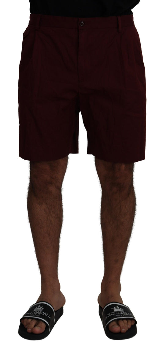 Elegantes pantalones cortos de mezcla de algodón color granate