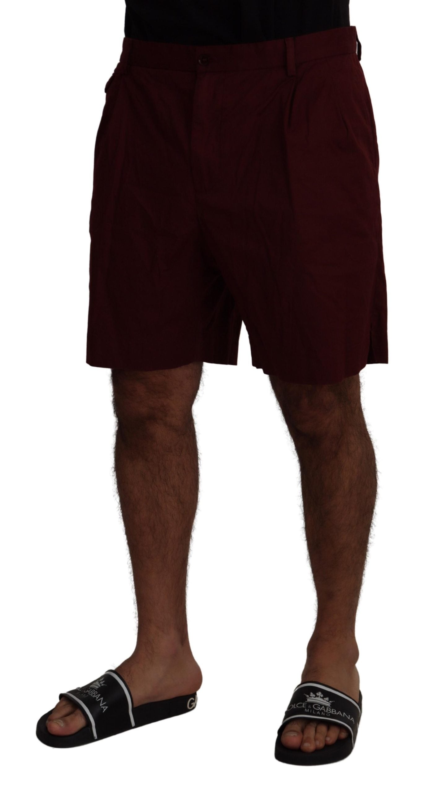Elegantes pantalones cortos de mezcla de algodón color granate