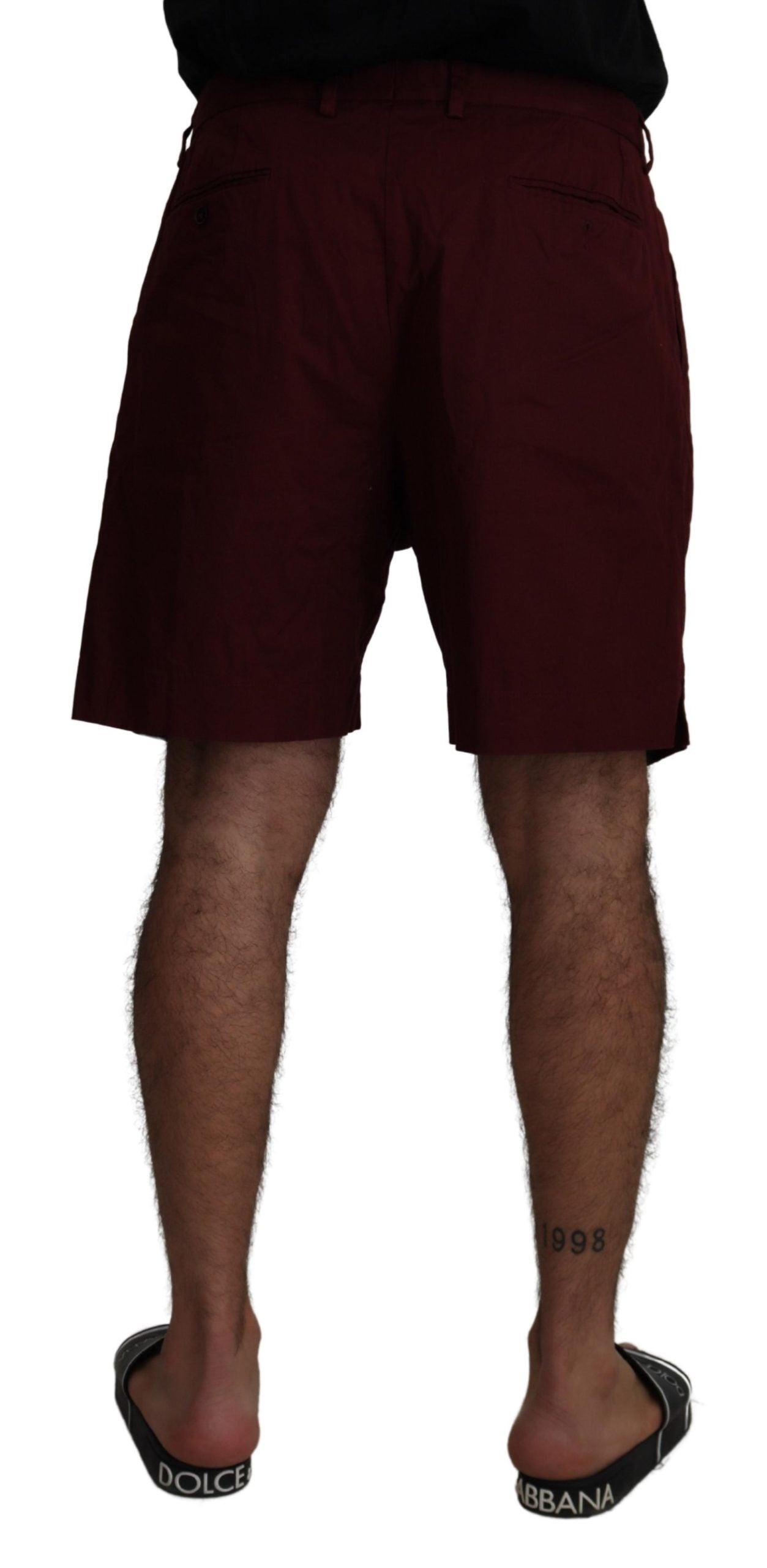 Elegantes pantalones cortos de mezcla de algodón color granate
