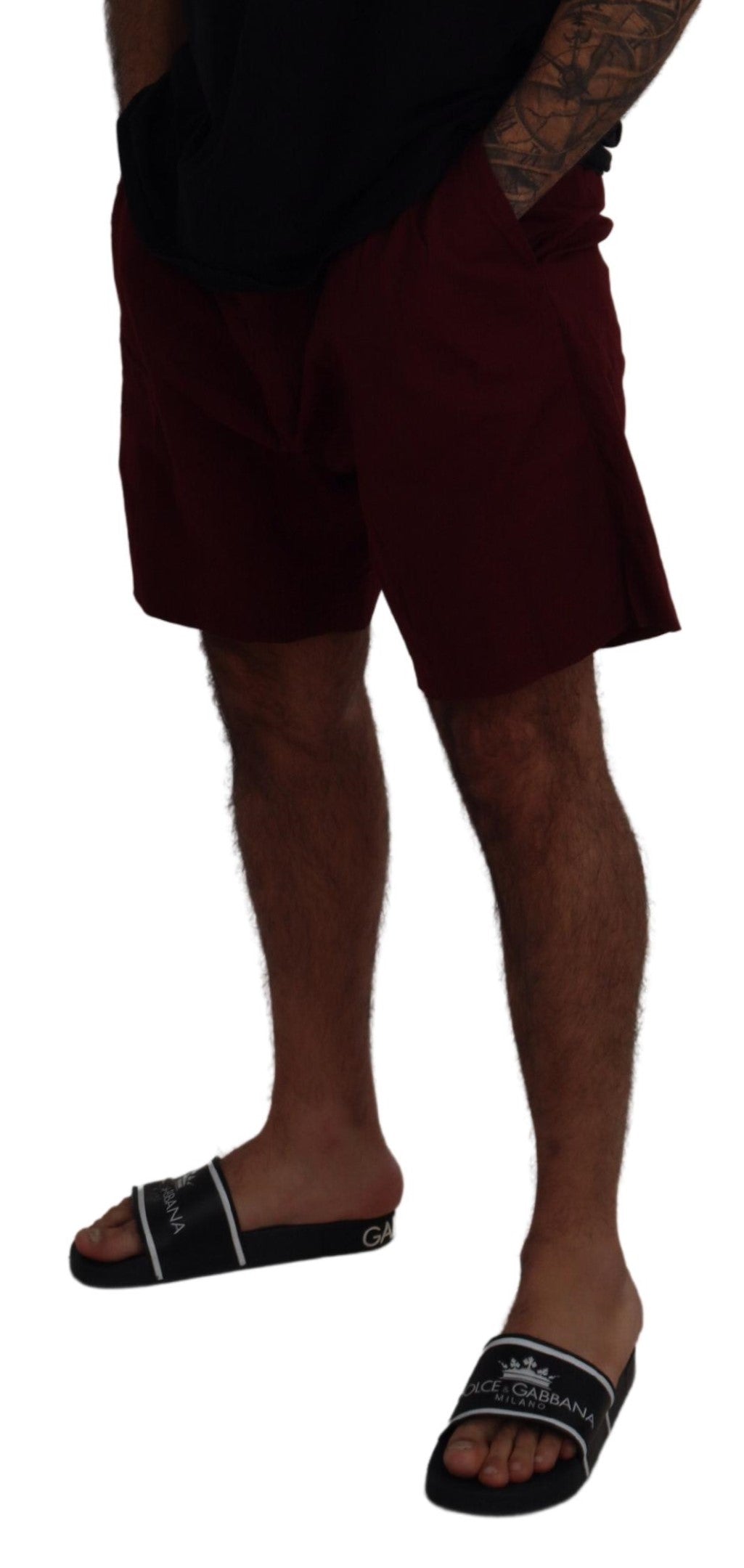 Elegantes pantalones cortos de mezcla de algodón color granate
