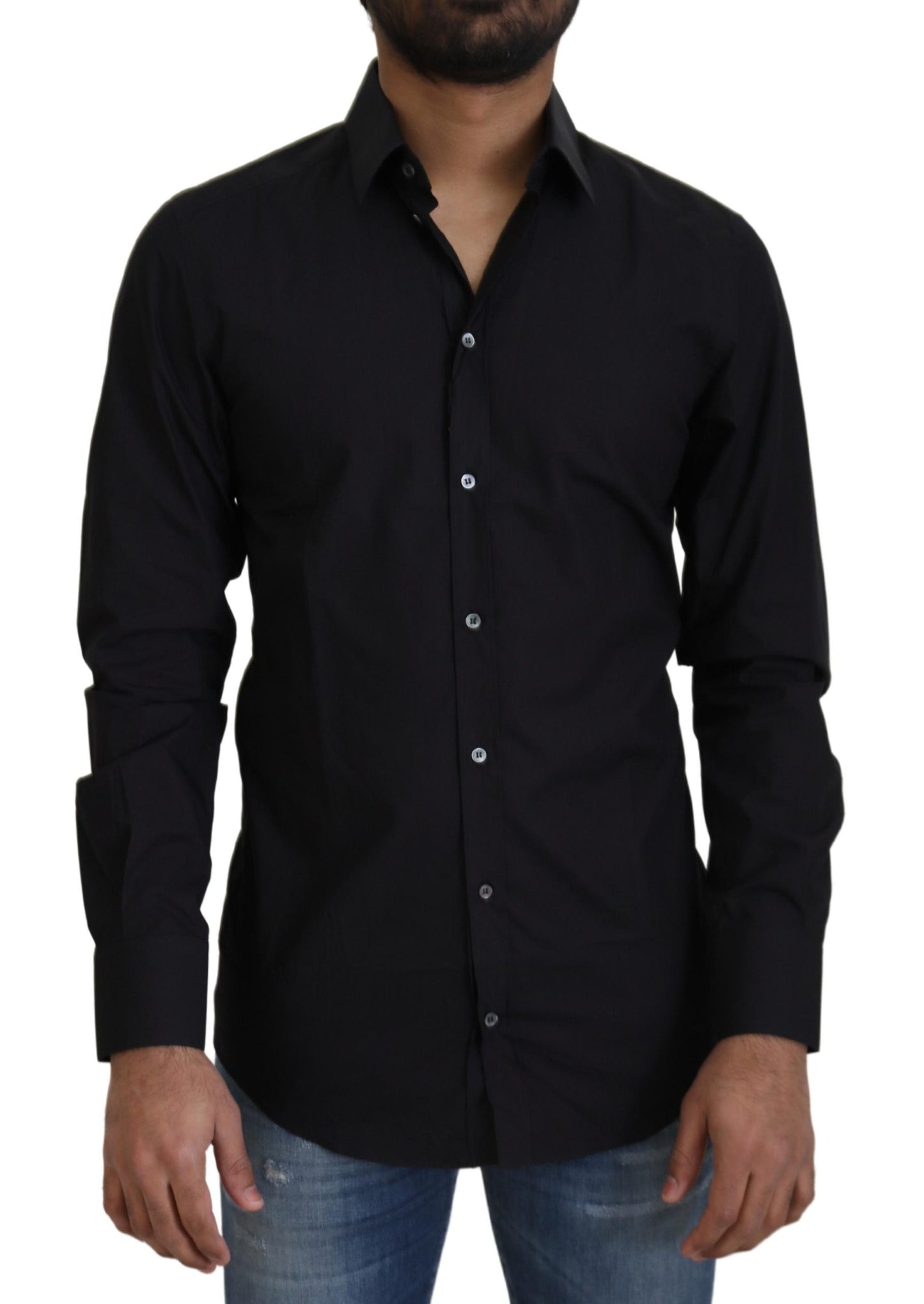 Camisa de vestir elegante de algodón negro de corte entallado