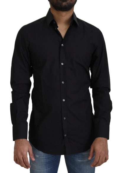 Camisa de vestir elegante de algodón negro de corte entallado