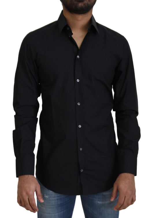 Camisa de vestir elegante de algodón negro de corte entallado