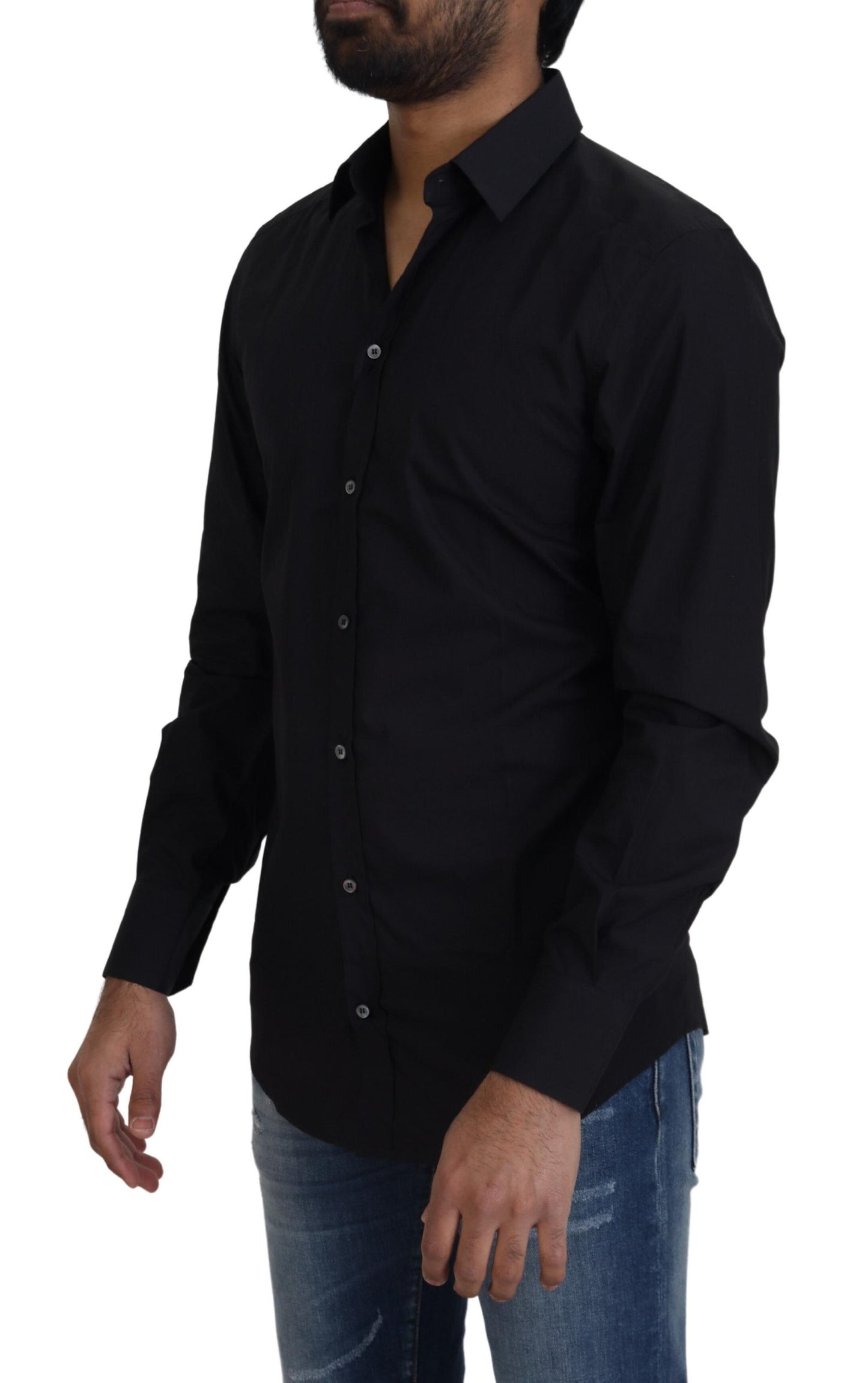 Camisa de vestir elegante de algodón negro de corte entallado