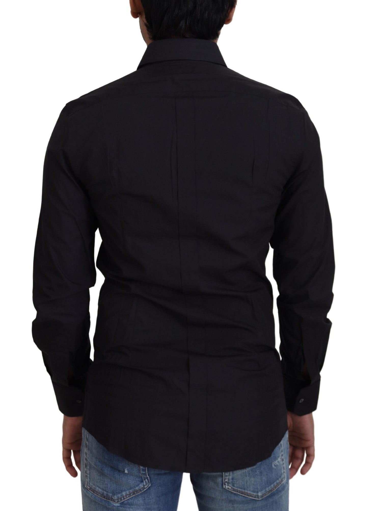 Camisa de vestir elegante de algodón negro de corte entallado