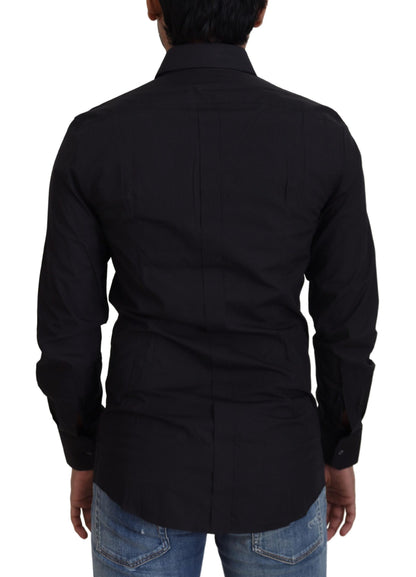 Camisa de vestir elegante de algodón negro de corte entallado