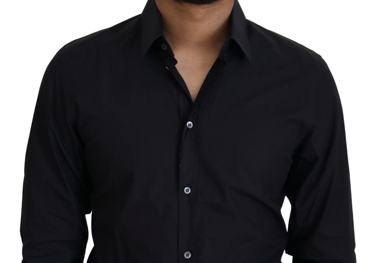 Camisa de vestir elegante de algodón negro de corte entallado