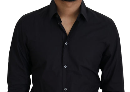 Camisa de vestir elegante de algodón negro de corte entallado