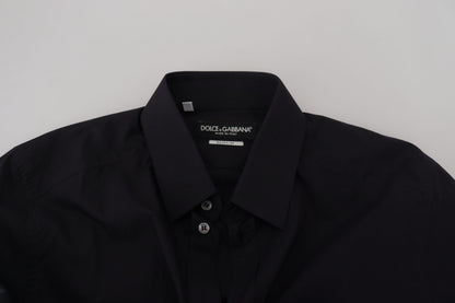 Camisa de vestir elegante de algodón negro de corte entallado