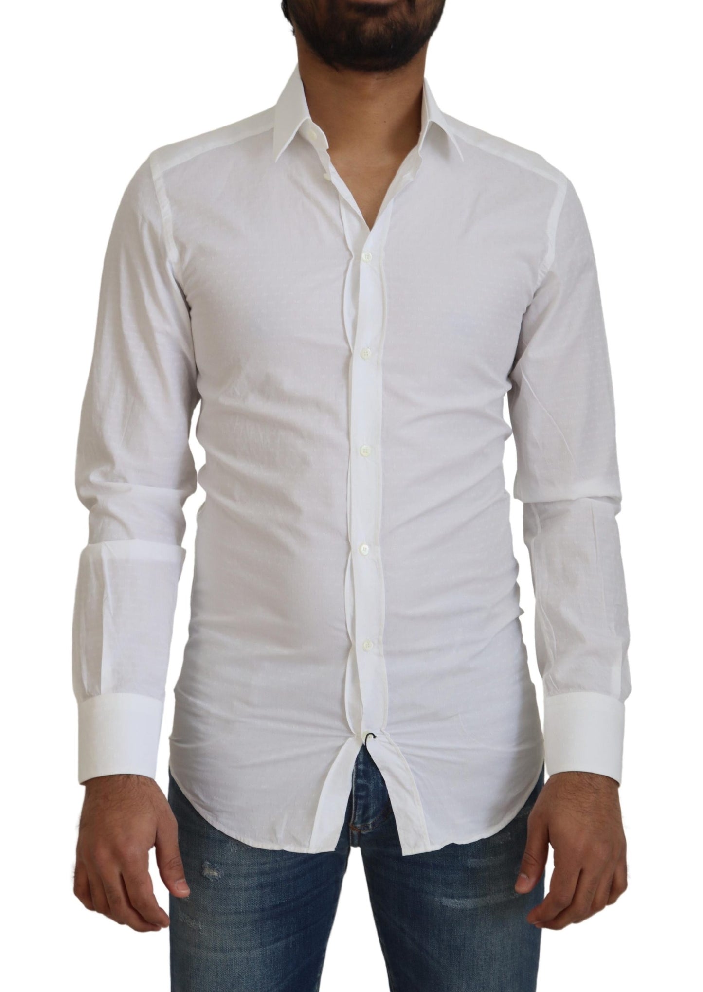 Camisa elegante de algodón blanca de corte entallado