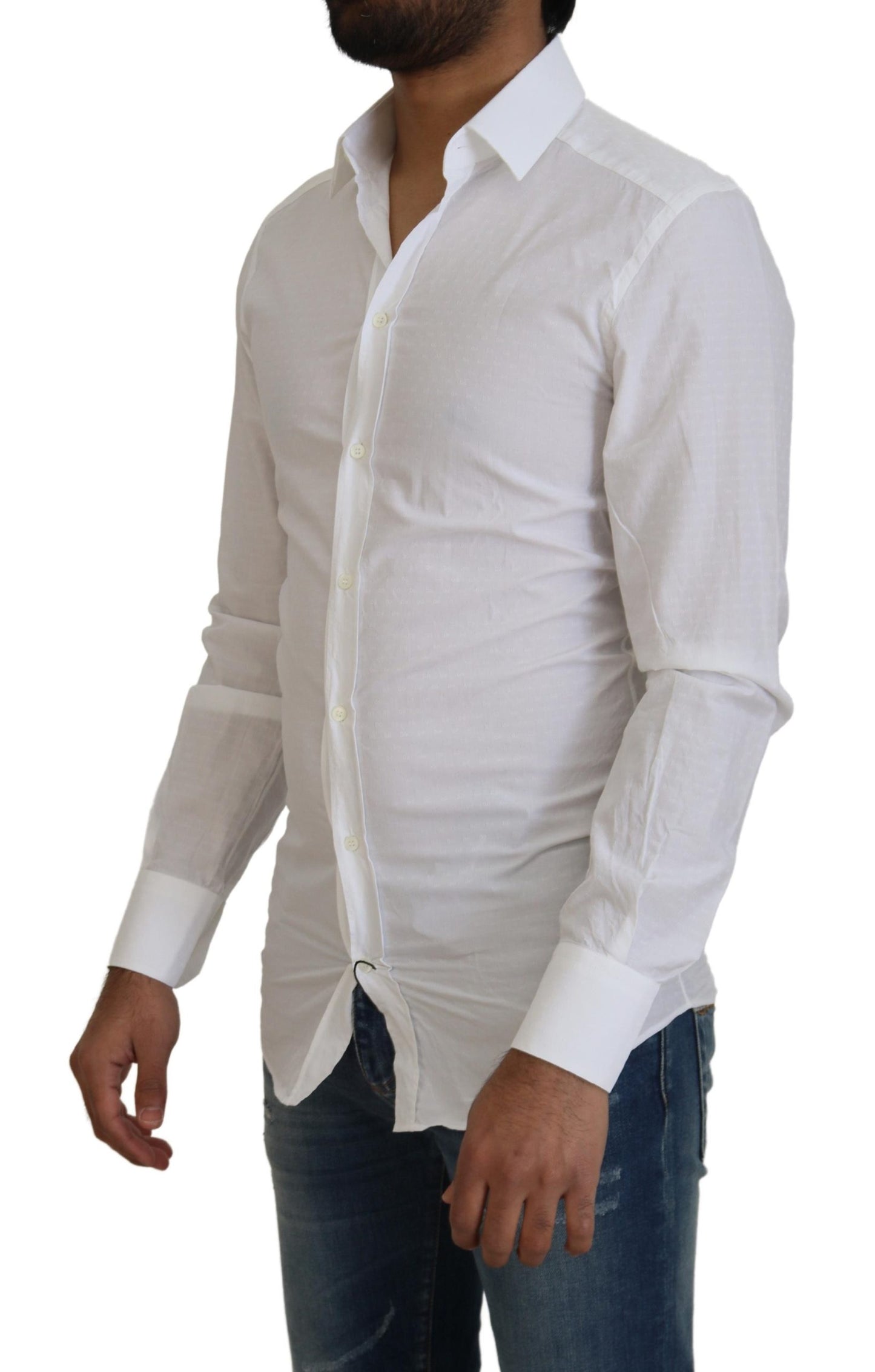 Camisa elegante de algodón blanca de corte entallado