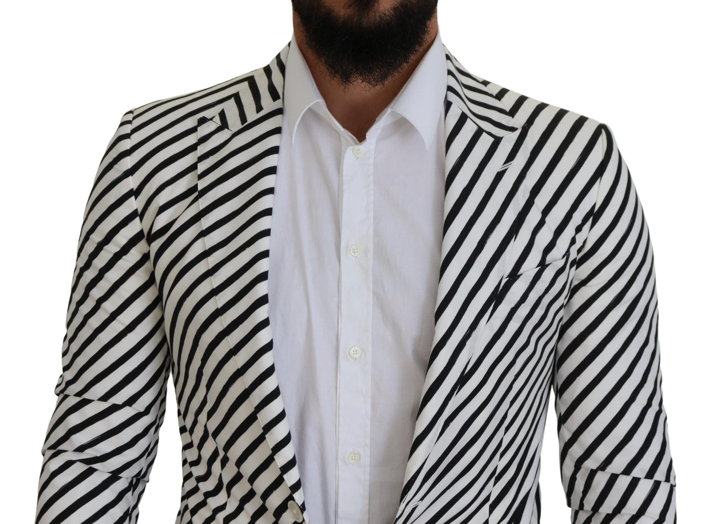 Blazer elegante de rayas blancas con botonadura sencilla
