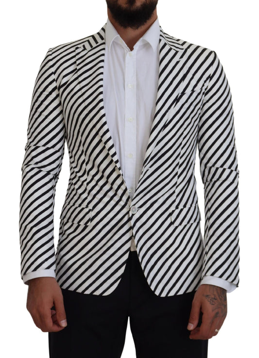 Blazer elegante de rayas blancas con botonadura sencilla